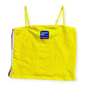 USPS x Forever 21 Womens Top Sz‎ M Yellow Tank Cropped Priority Mail Cami NWT